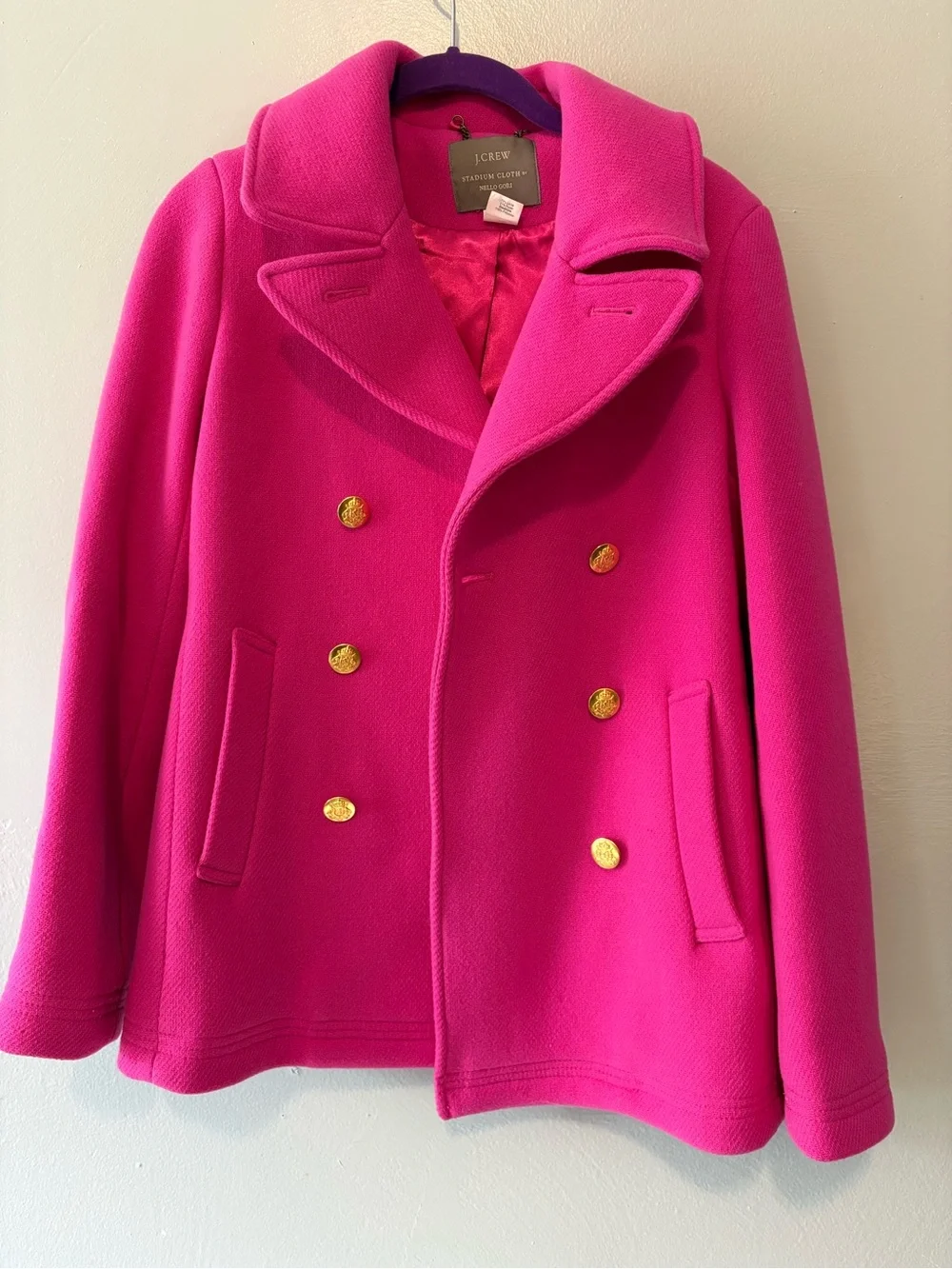 J. Crew Bright Pink Pea Coat Wool - Picture 6 of 7
